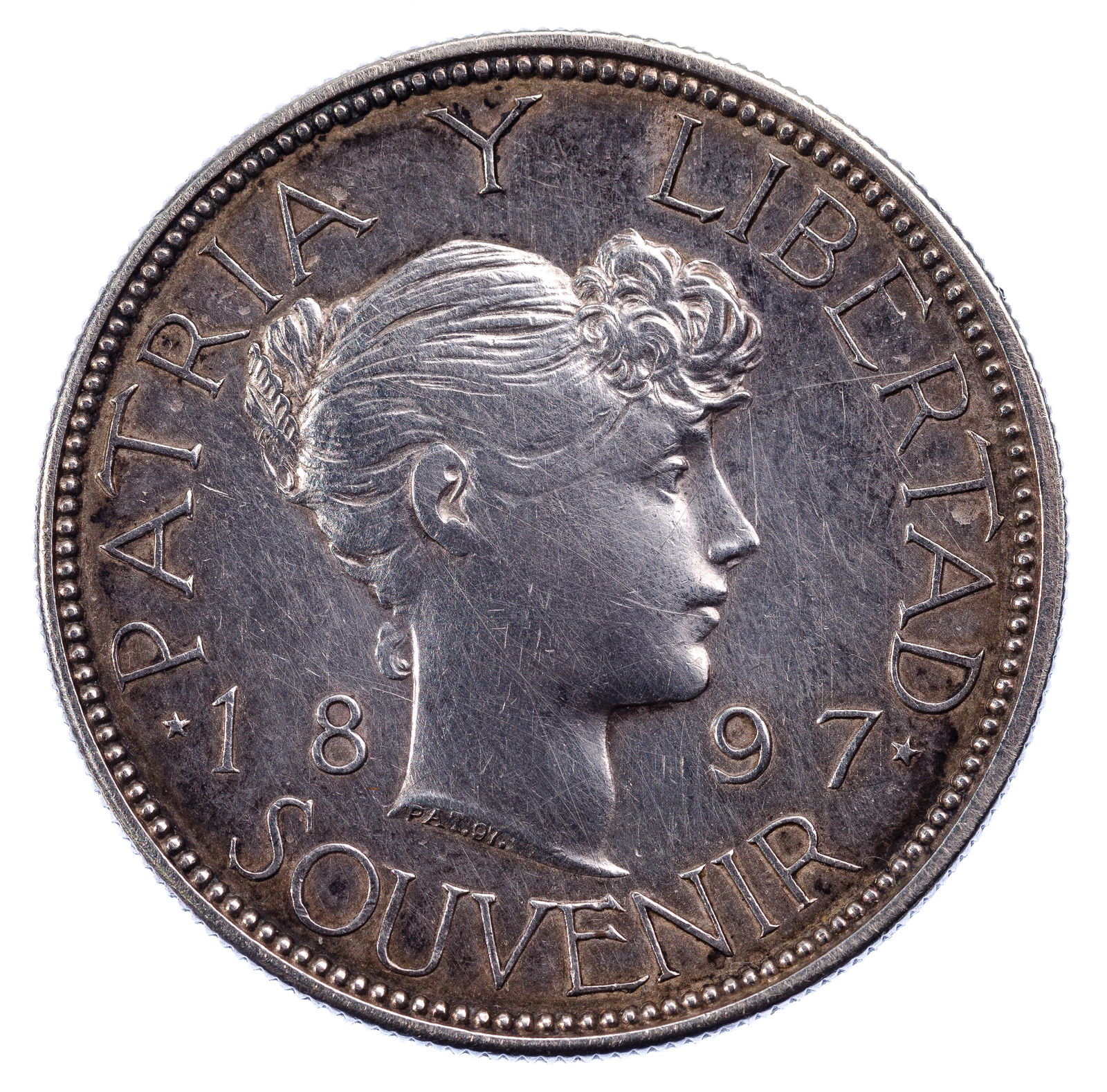 Cuba: 1897 Patria Y Libertad Souvenir Silver Peso (1 of 7)
