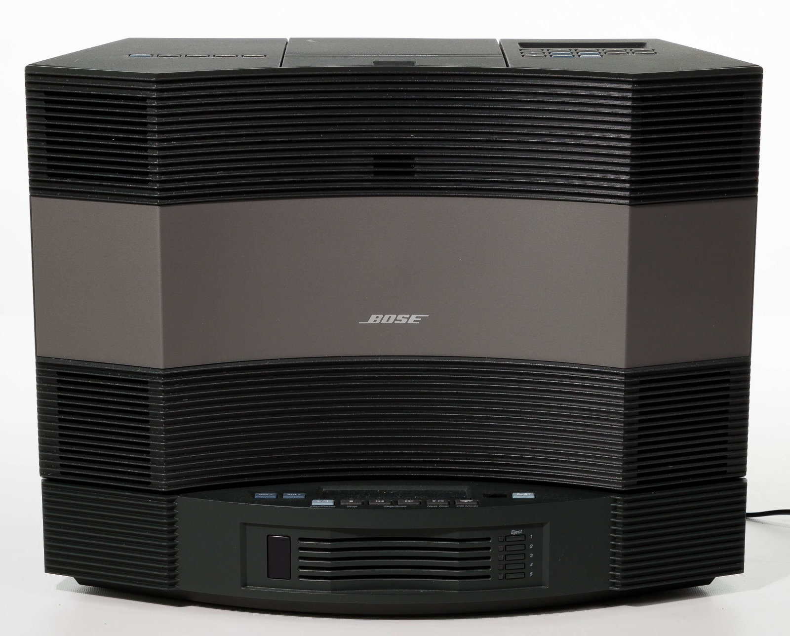 Bose Acoustic Wave Music System and Multi-Disc Changer: Bose Acoustic Wave Music System and Multi-Disc Changer Model #CD-3000, having 5-CD changer and a single disc player, AM/FM radio and power cords Property from: a Deerfield, Illinois estate Height: 14 