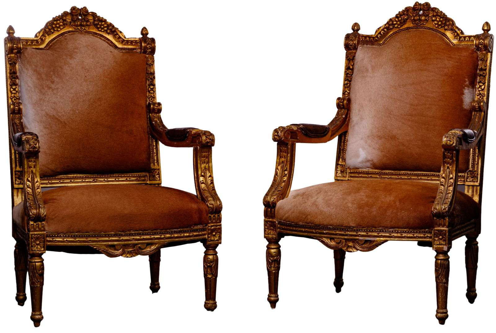 Cowhide and Gilt Wood Arm Chairs (1 of 5)