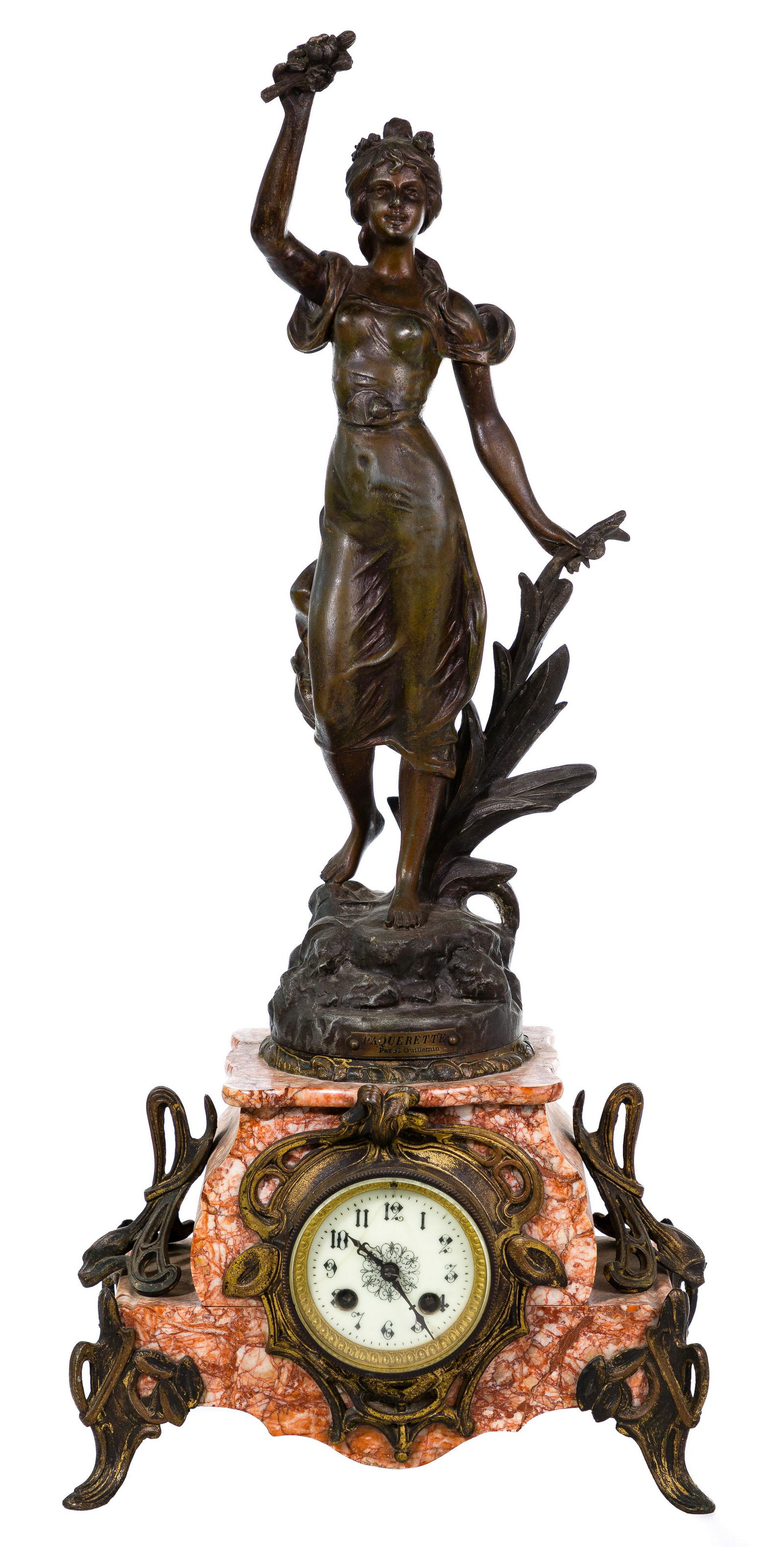 Cast Metal and Marble Figural Mantel Clock (1 of 7)