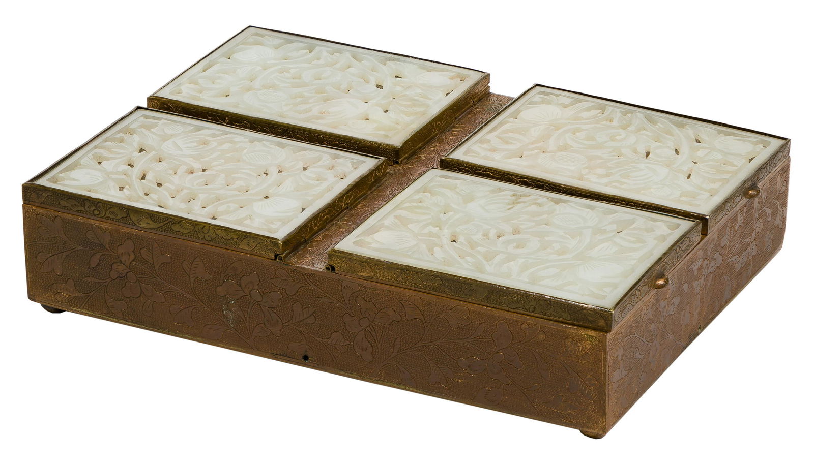 Chinese Brass and Nephrite Jade Trinket Box (1 of 12)