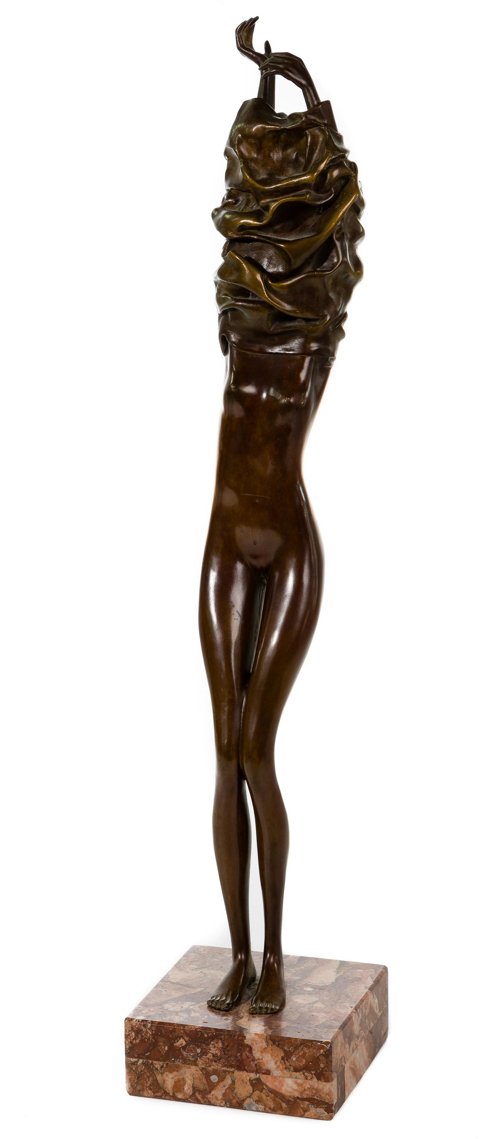 Bruno Bruni (Italian, b.1935) 'Donna Che Si Veste': Bruno Bruni (Italian, b.1935) 'Donna Che Si Veste' Bronze Sculpture Signed on side of left foot and Venturi Arte foundry mark on side of right foot, depicting a female nude having a garment covering h