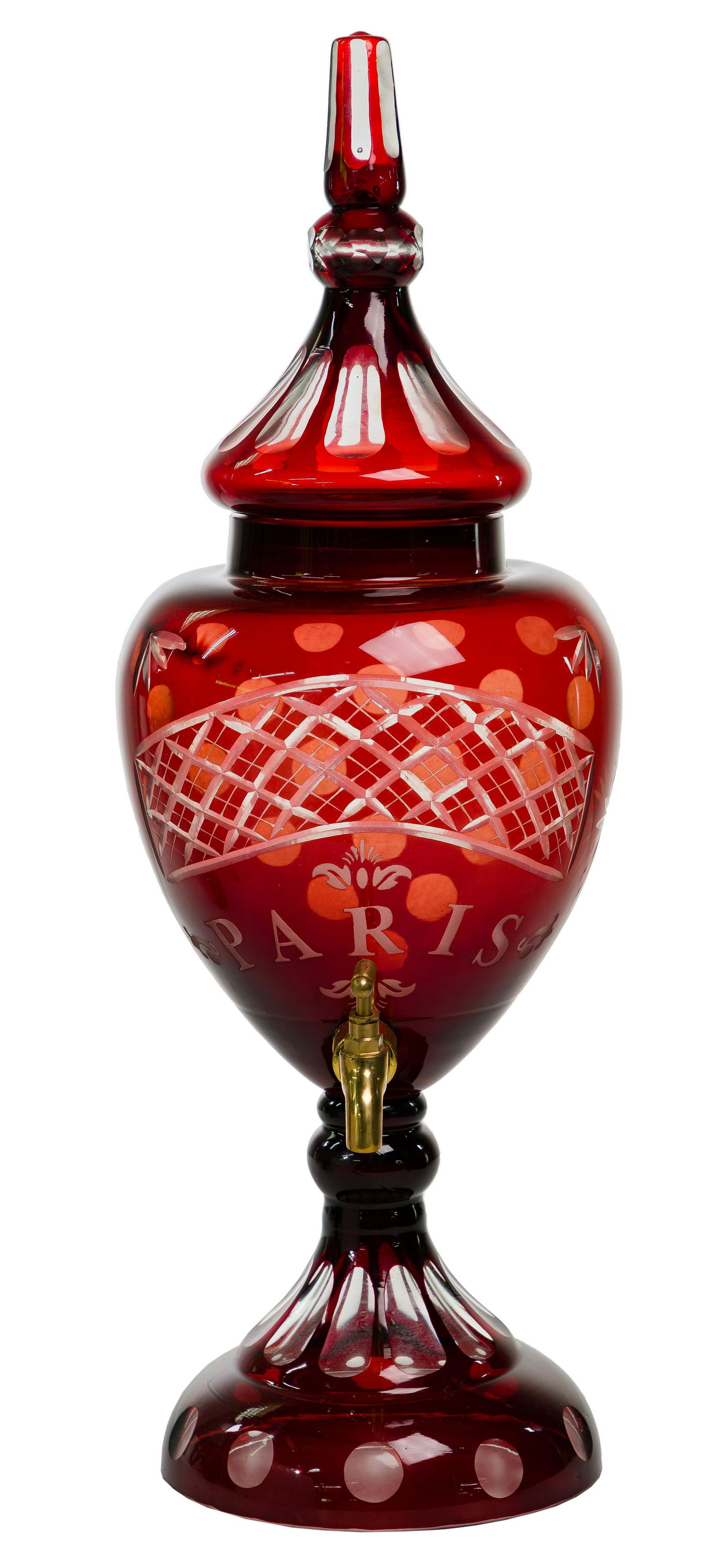 Ruby Red Cut to Clear Glass Beverage Dispenser (1 of 4)