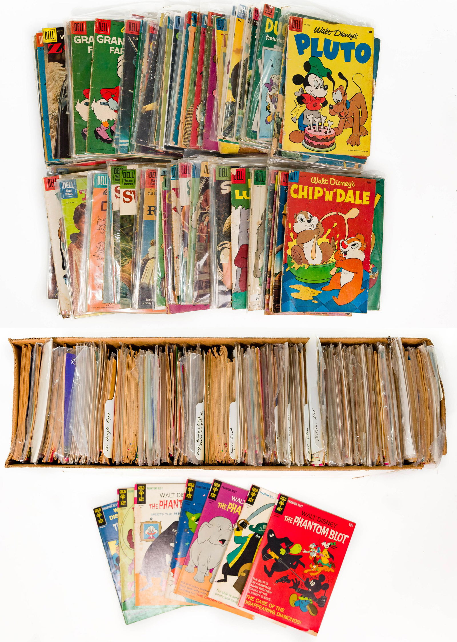 Walt Disney Comic Book Assortment: Walt Disney Comic Book Assortment Approximately (368) books including 'Beagle Boys vs Uncle Scrooge', 'Phantom Blot', 'Duck Album', 'Donald Duck Album', 'Moby Duck', 'Super Goof', 'Huey Dewey and Loui