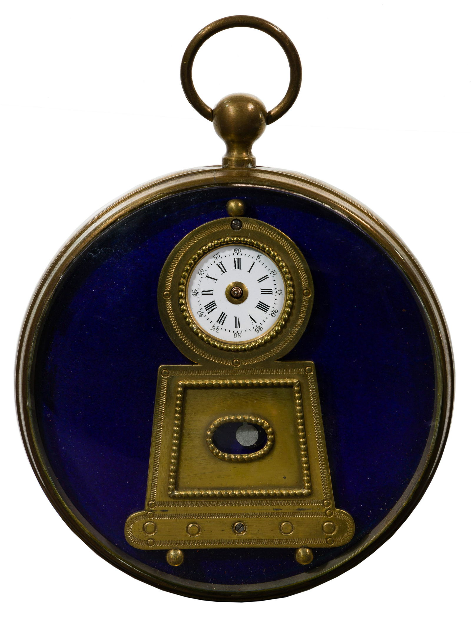Enamel and Brass Stem Wind Paperweight Desk Clock (1 of 5)