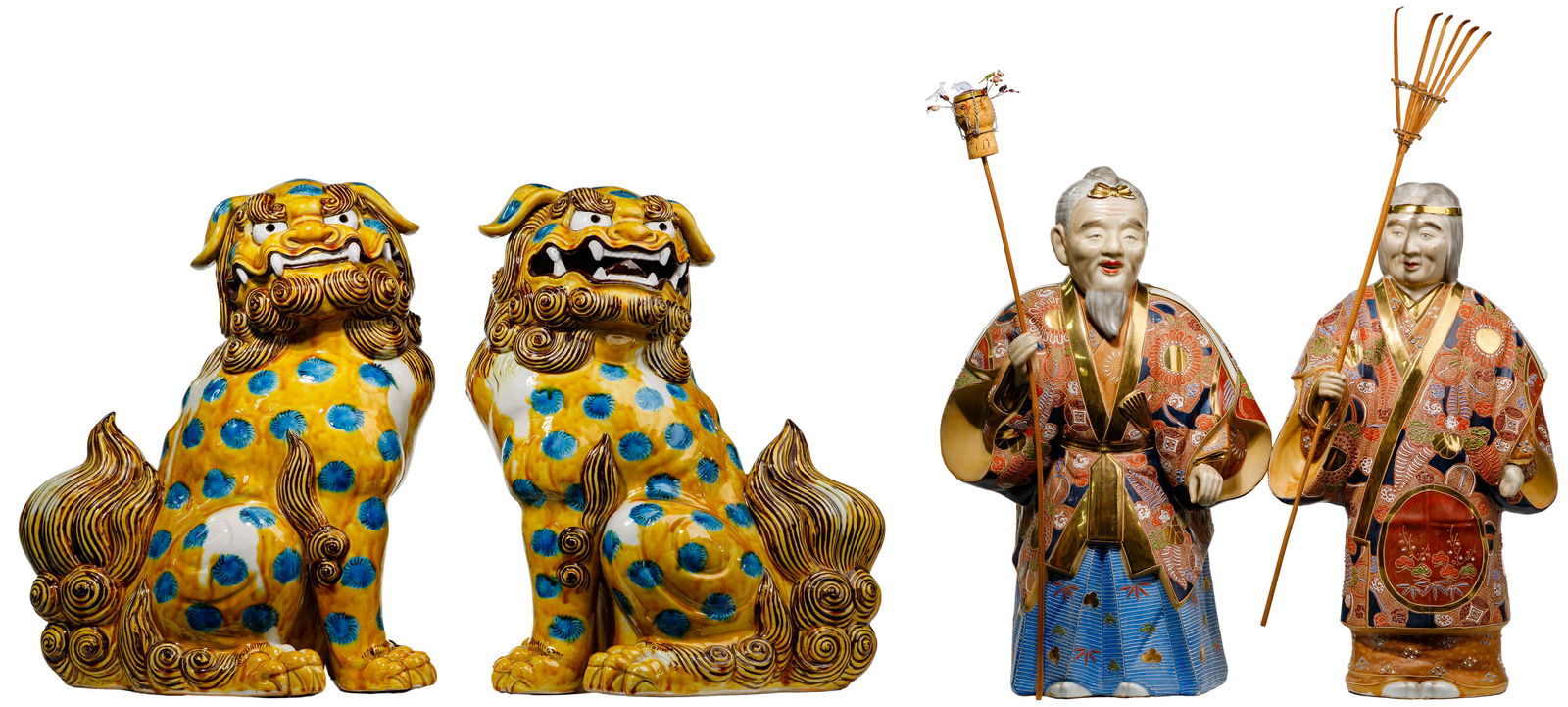 Satsuma Jotomba Couple and Foo Dog Ceramic Figurine (1 of 5)