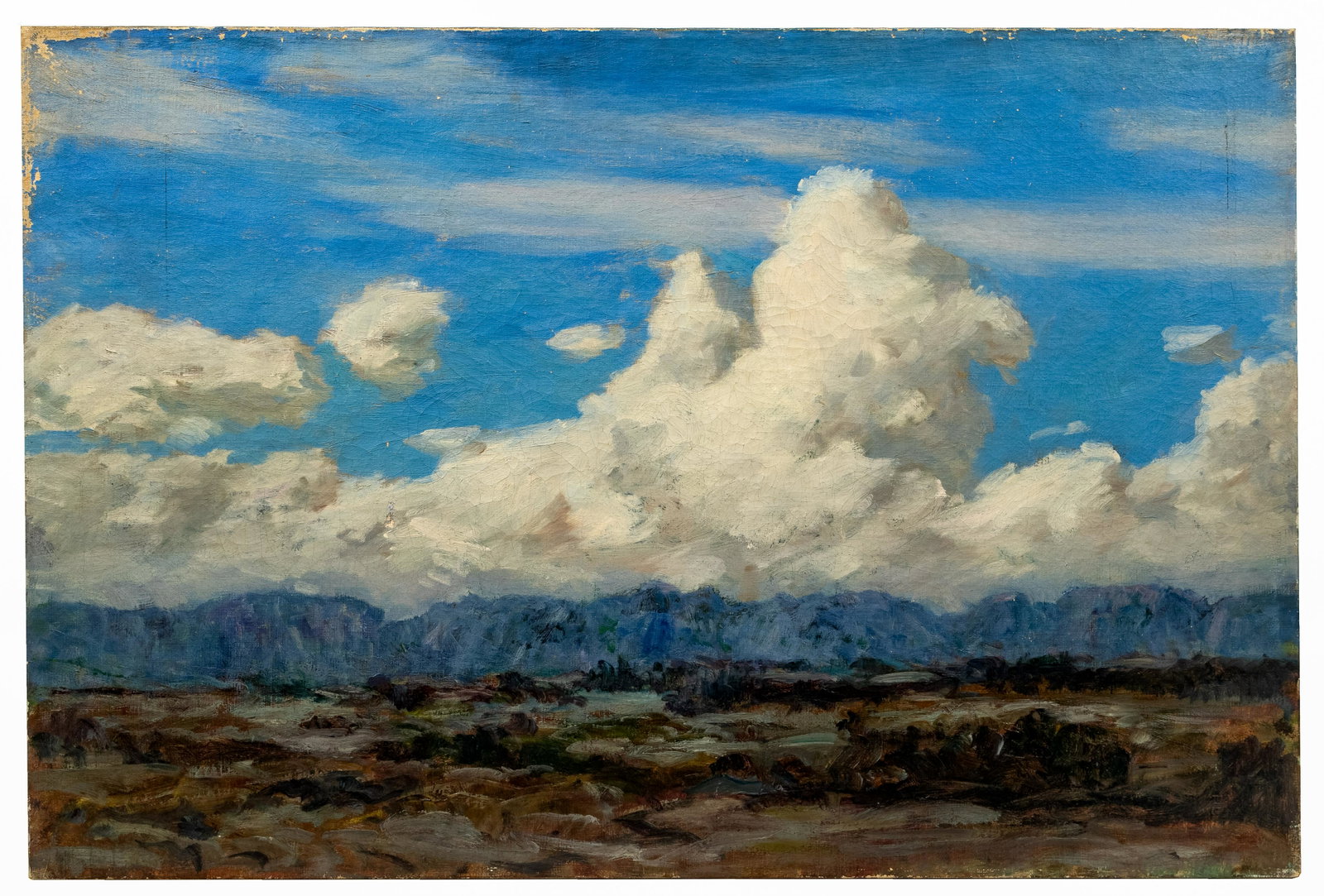 Lewis Henry Meakin (American, 1850-1917) Oil on Canvas: Lewis Henry Meakin (American, 1850-1917) Oil on Canvas Undated, unsigned, depicting a dramatic cloudscape over a mountain ridge, unframed Provenance: the Artist by descent to Allan Meakin; descent to 