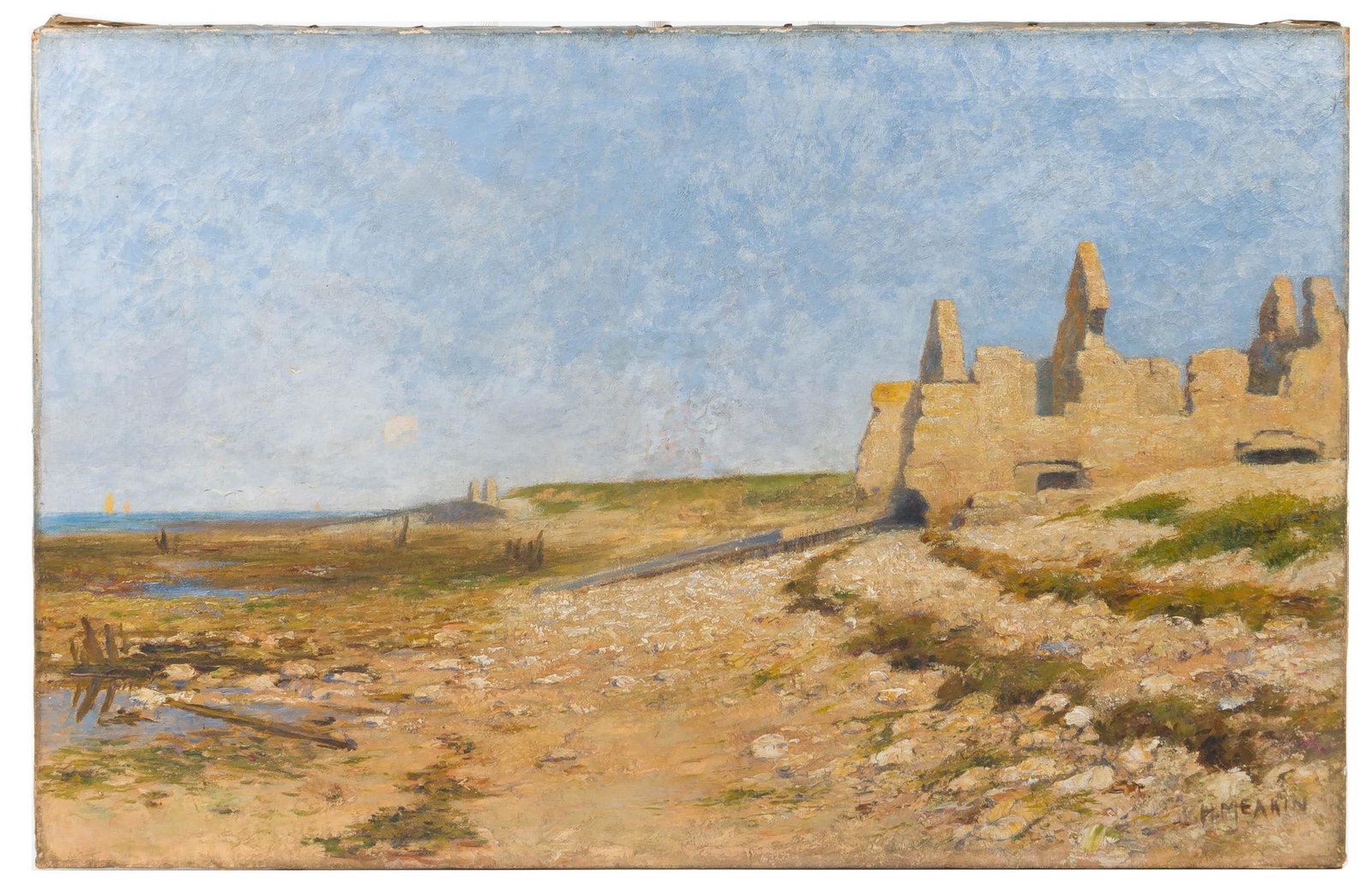 Lewis Henry Meakin (American, 1850-1917) Oil on Canvas: Lewis Henry Meakin (American, 1850-1917) Oil on Canvas Undated, signed lower right, depicting a landscape and ruins, unframed Provenance: the Artist by descent to Allan Meakin; descent to Genevieve Me