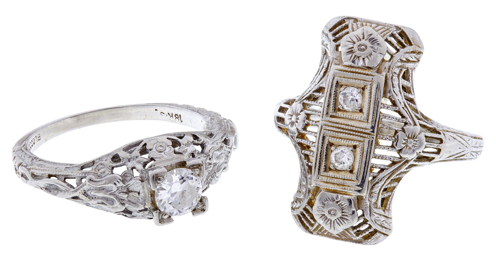 18k White Gold and Diamond Art Deco Style Rings (1 of 2)