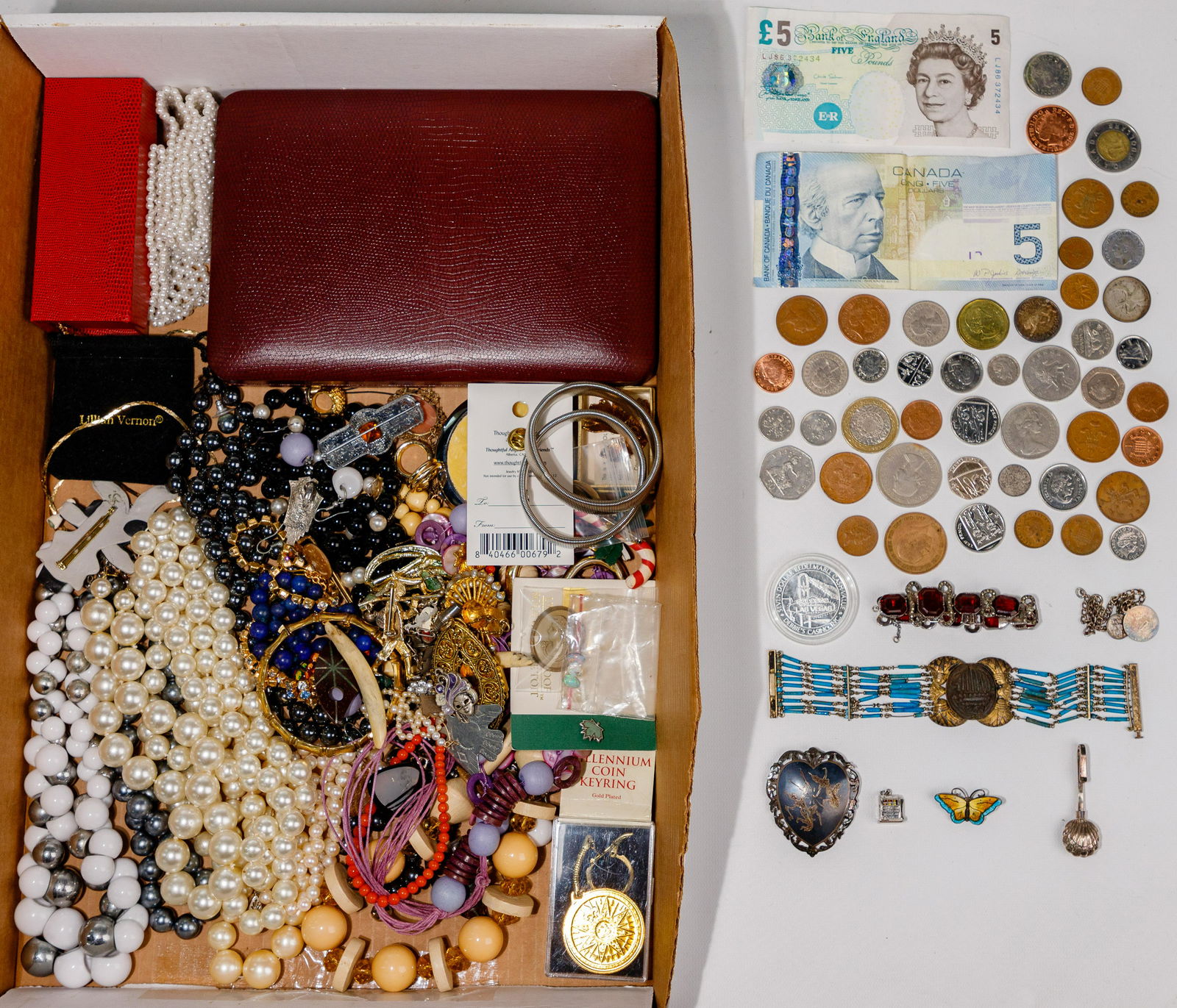 Silver and Costume Jewelry Assortment: Silver and Costume Jewelry Assortment Approximately (4) pounds, including sterling silver heart-shaped pin, slot machine charm, enameled butterfly pin, and miniature tongs, each marked '925' or 'Sterl