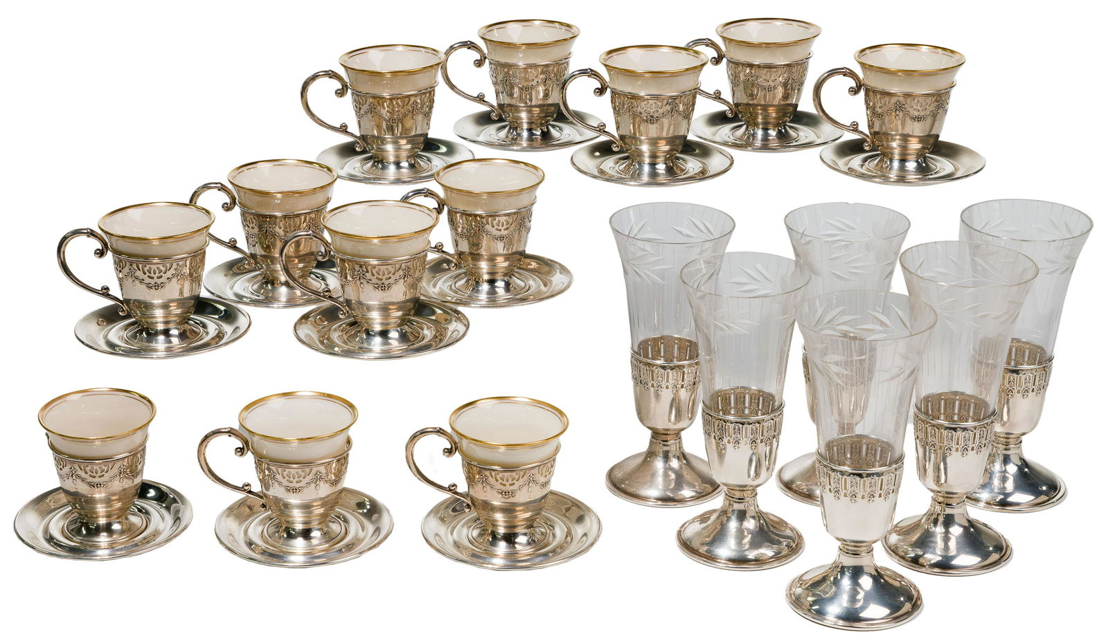 G. H. French Sterling Silver Demitasse Cups and Saucers (1 of 5)