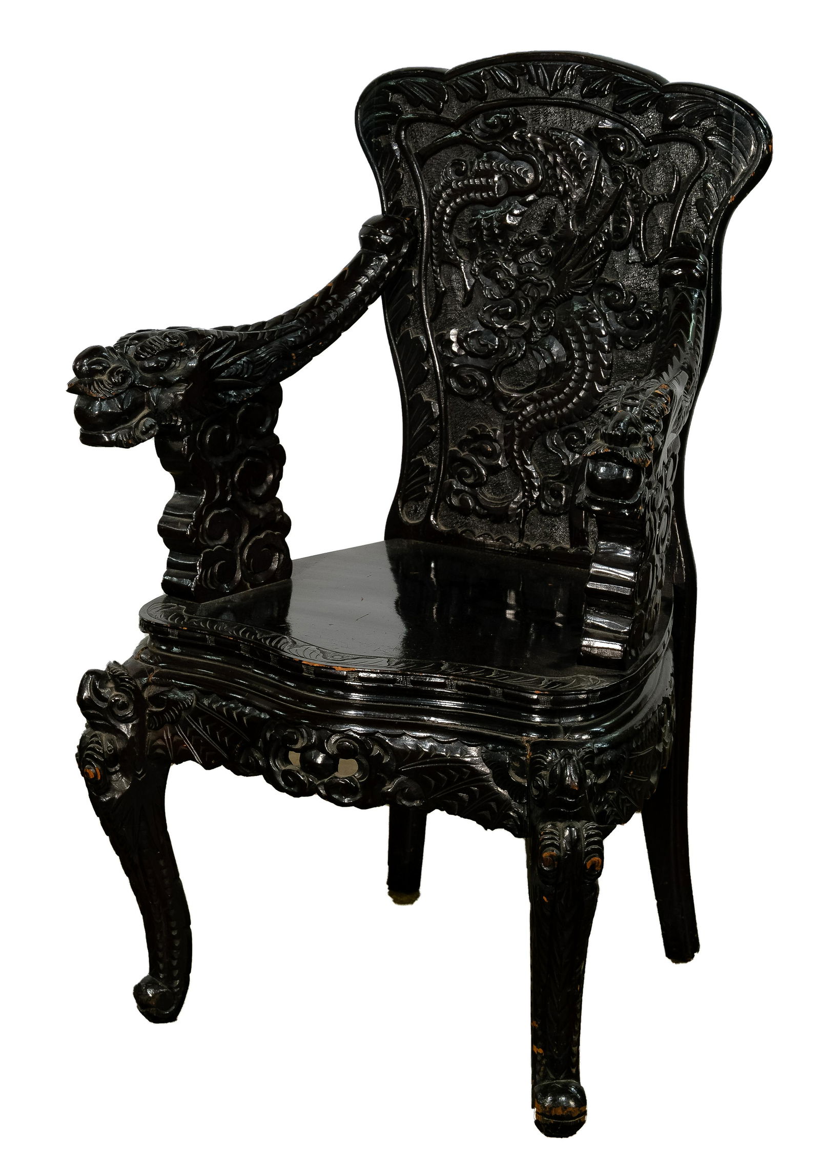 Japanese High Relief Carved Dragon Chair (1 of 4)