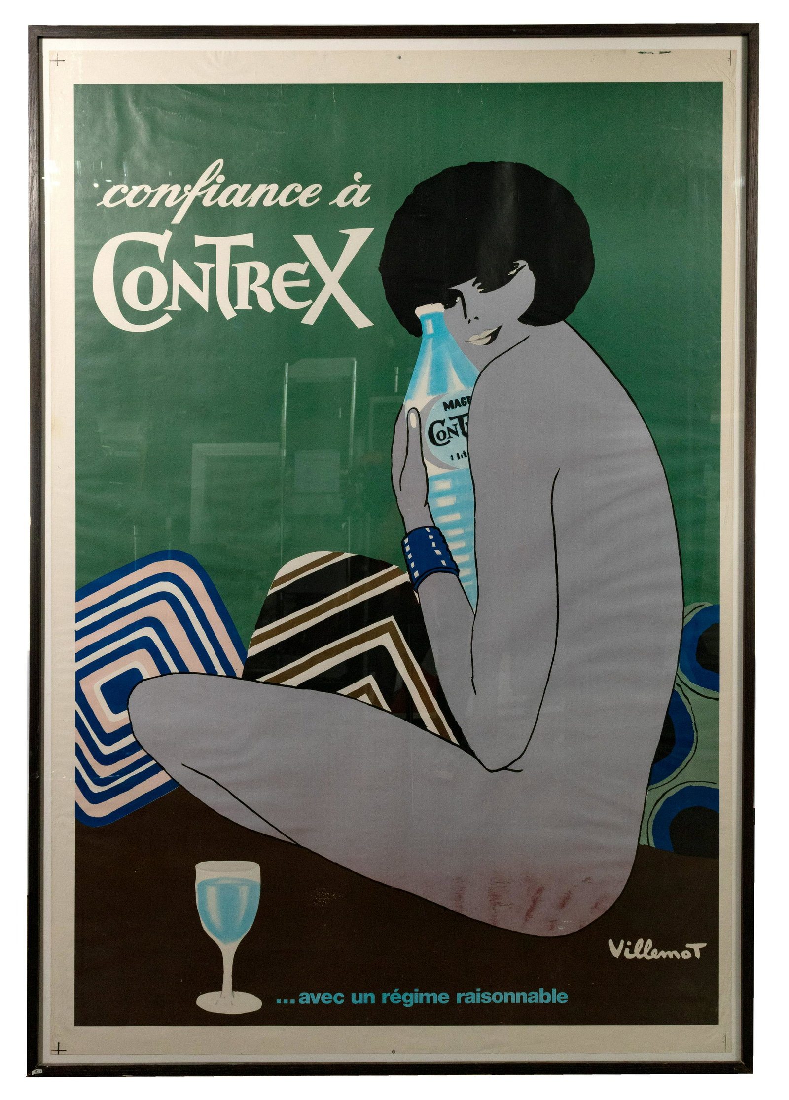 Bernard Villemot (French, 1911-1989) 'Confiance a: Bernard Villemot (French, 1911-1989) 'Confiance a Contrex' Lithograph Poster c.1980, printed signature lower right, an advertisement for mineral water depicting a seated female nude holding a bottle, 