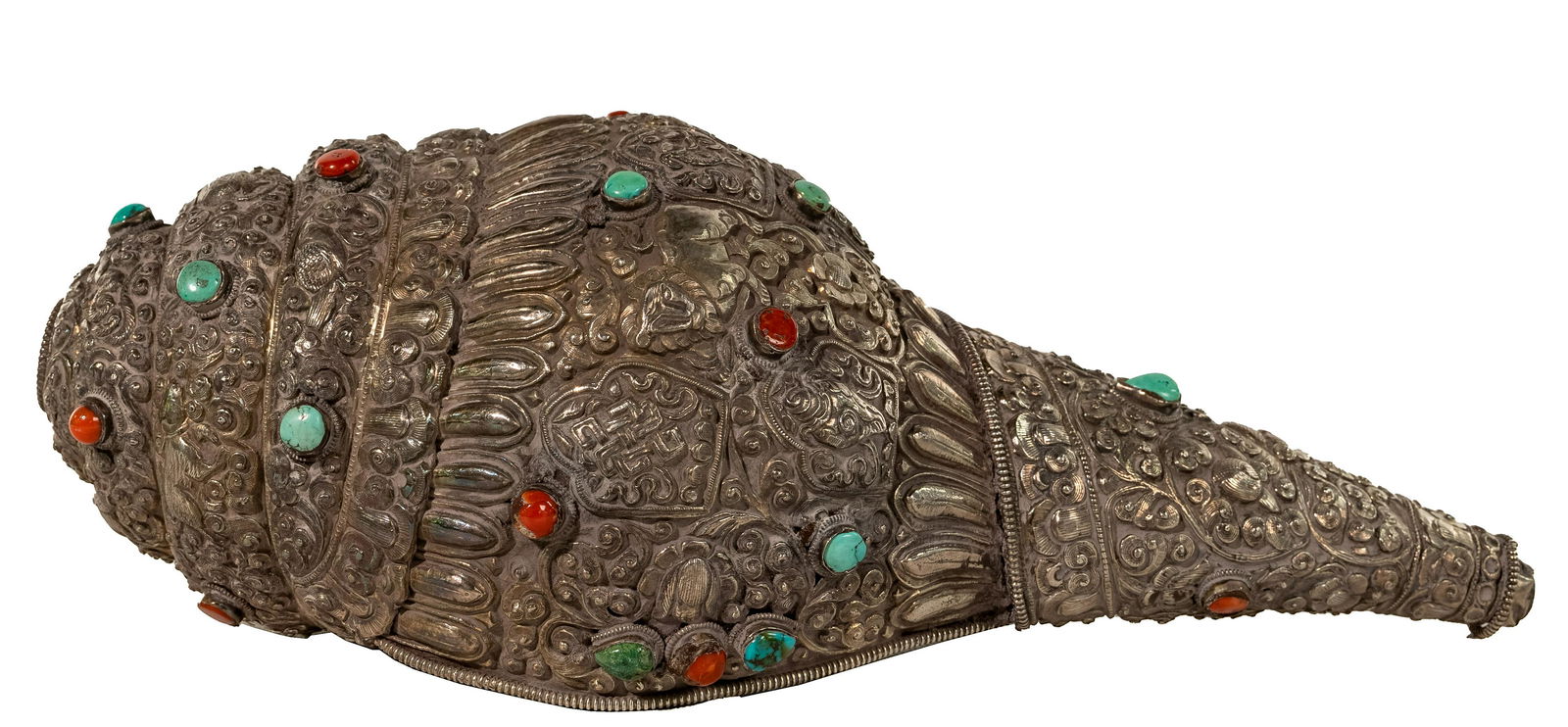 Tibetan Silver-Plated Conch Shell Horn (1 of 4)