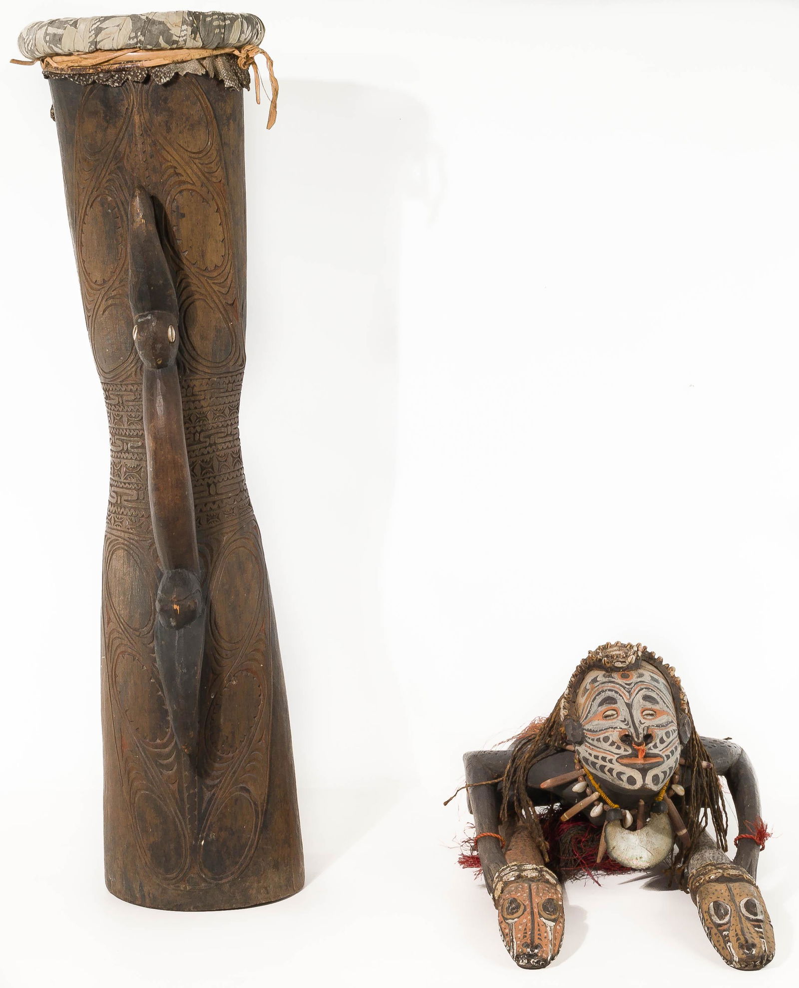 Papua New Guinea Carved Figure and Drum (1 of 5)