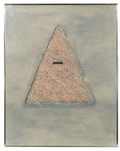 Robert McCauley (American, 1958-2021) Graphite and: Robert McCauley (American, 1958-2021) Graphite and Pastel on Paper Year and title obstructed by frame, signed lower left, abstracted triangular form with shadow made from elongated interwoven