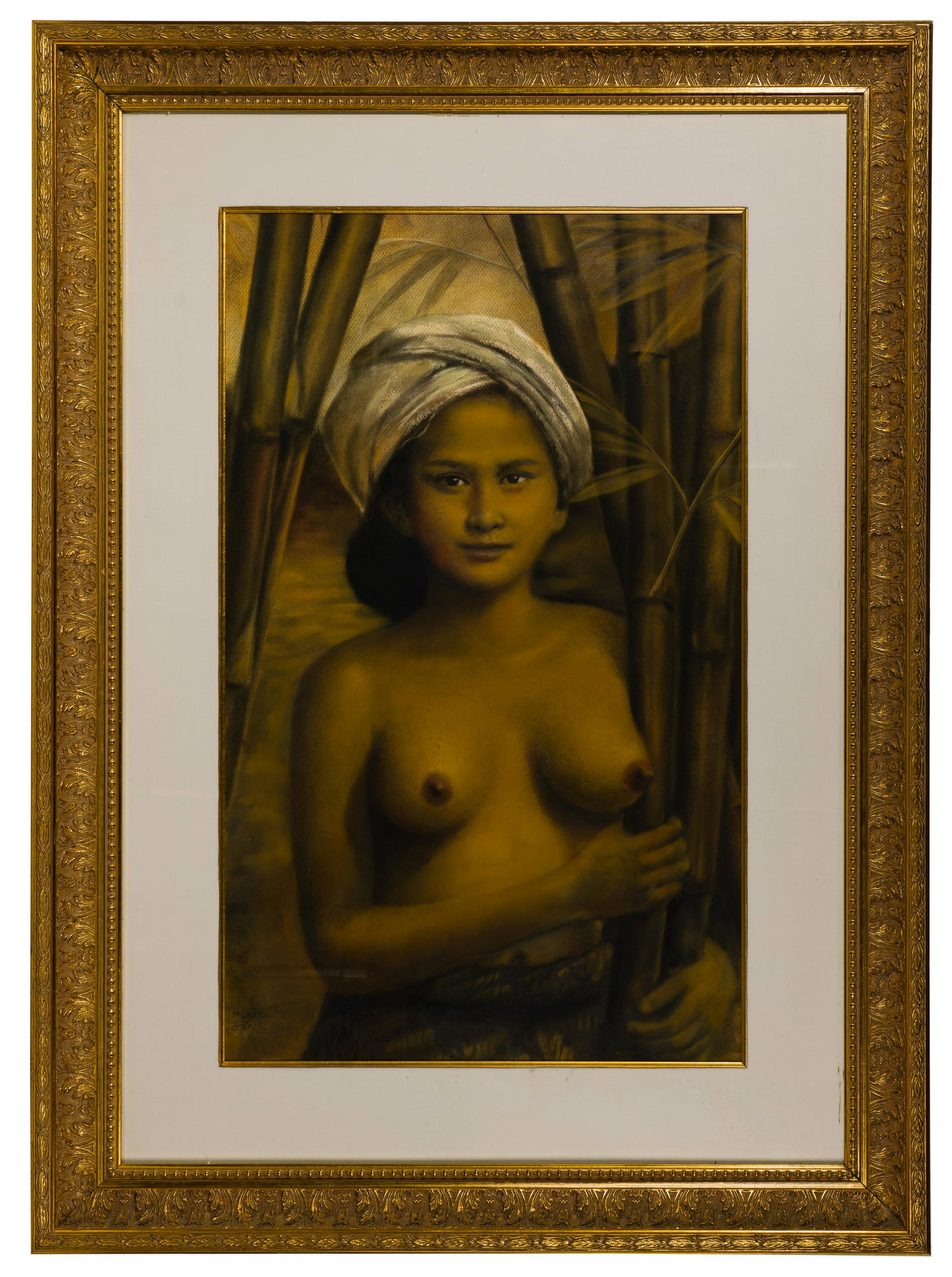 Niko Siswanto (Indonesian, b.1977) 'Lastri' Pastel on: Niko Siswanto (Indonesian, b.1977) 'Lastri' Pastel on Paper 1998, signed and dated lower left quadrant; depicting a partially nude Balinese female figure, in traditional garb including sarong and clot