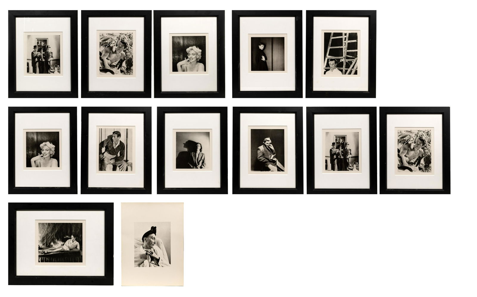 (After) Cecil Beaton Halftone Prints: (After) Cecil Beaton Halftone Prints (9) reproductions, matted and uniformly framed behind acrylic; subjects including Marilyn Monroe, Rudolf Nureyev, Audrey Hepburn, Frank Sinatra, Sammy Davis Jr., D
