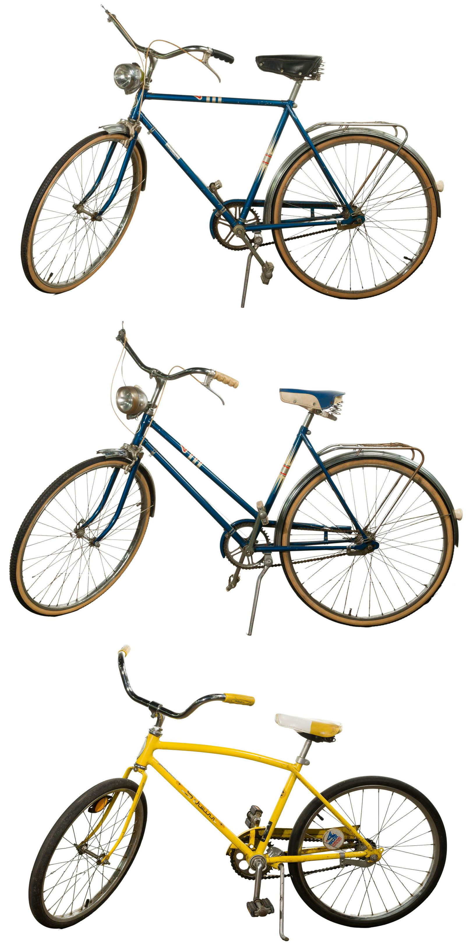 Sears '3-Speed' and Schwinn 'Speedster' Bicycle: Sears '3-Speed' and Schwinn 'Speedster' Bicycle Assortment Including (2) Austrian-made for Sears Roebuck and Co bicycles, both including chrome plated head lights, chrome plated front and rear fenders