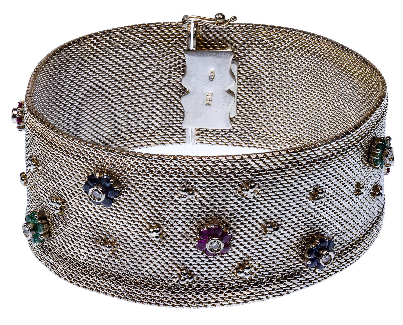 18k White Gold Mesh and Gemstone Bracelet (1 of 4)