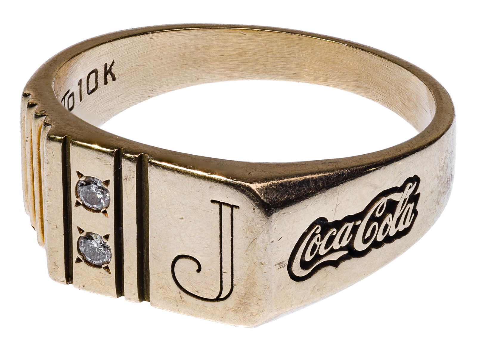 10k Yellow Gold and Diamond 'Coca-Cola' Signet Ring (1 of 2)