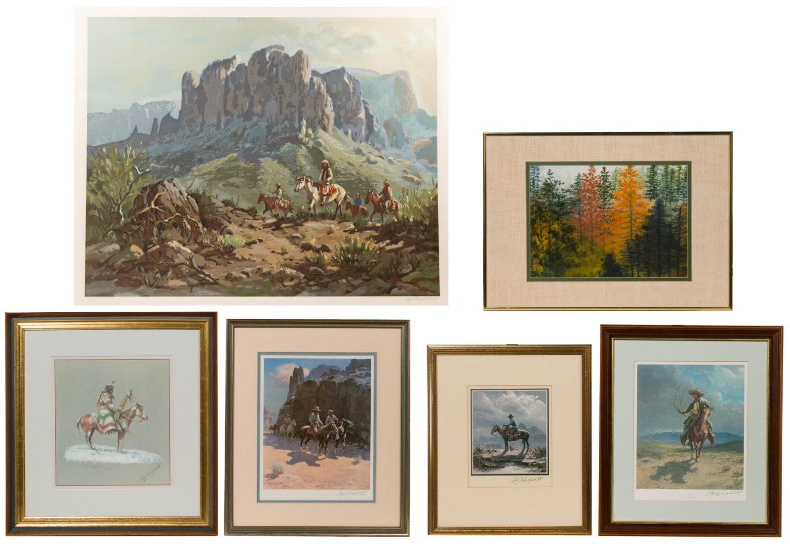Olaf Weighorst (Danish / American, 1899-1988) Print: Olaf Weighorst (Danish / American, 1899-1988) Print Collection (5) undated prints with (2) signed to the margin and the others having printed signatures; (4) depicting
