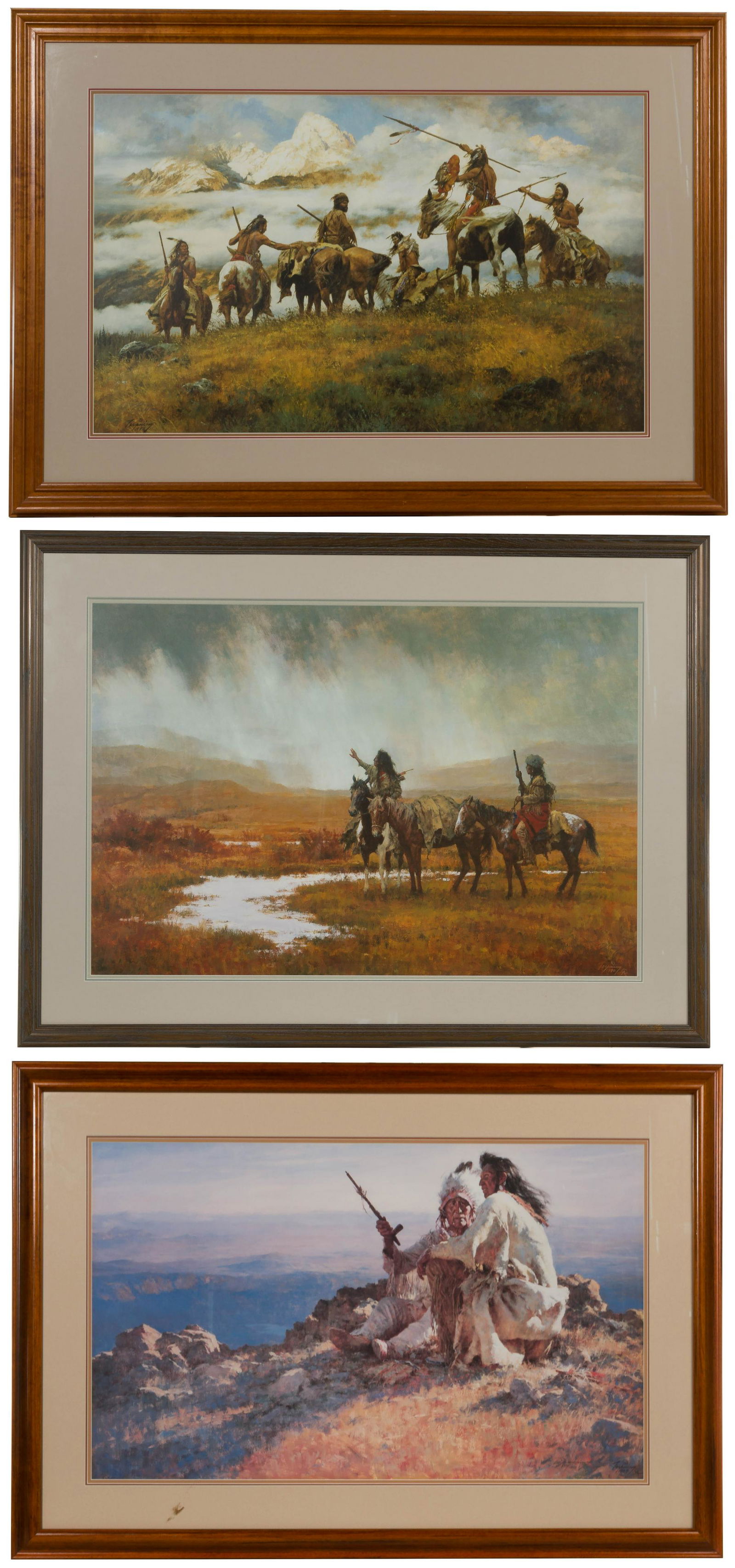 Howard Terpning (American, b.1927) Offset Lithographs: Howard Terpning (American, b.1927) Offset Lithographs (3) items having Native American Indian subjects including 1987, pencil signed lower left #230/1000 'The Ploy'; 19