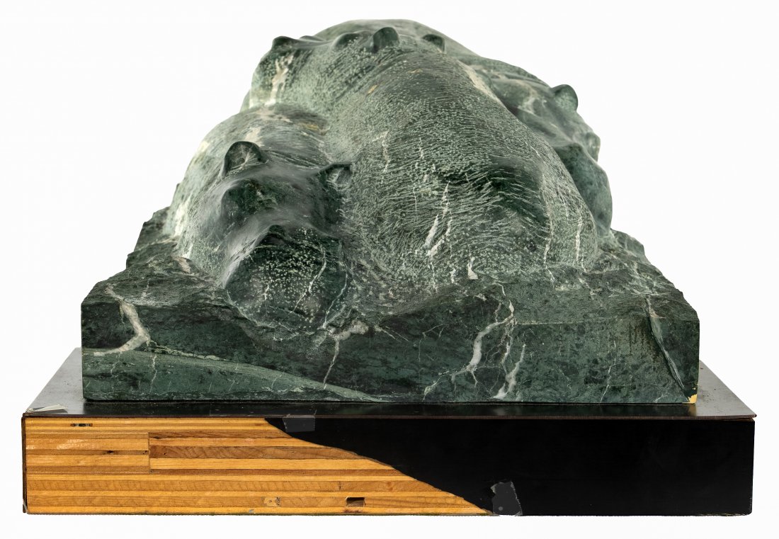 Jane Botsford Armstrong (American, b.1921) 'Reclining: Jane Botsford Armstrong (American, b.1921) 'Reclining Nudes IV' Marble Sculpture Undated, initialed 'JBA' on left side of marble base; having a laminated wood plinth be