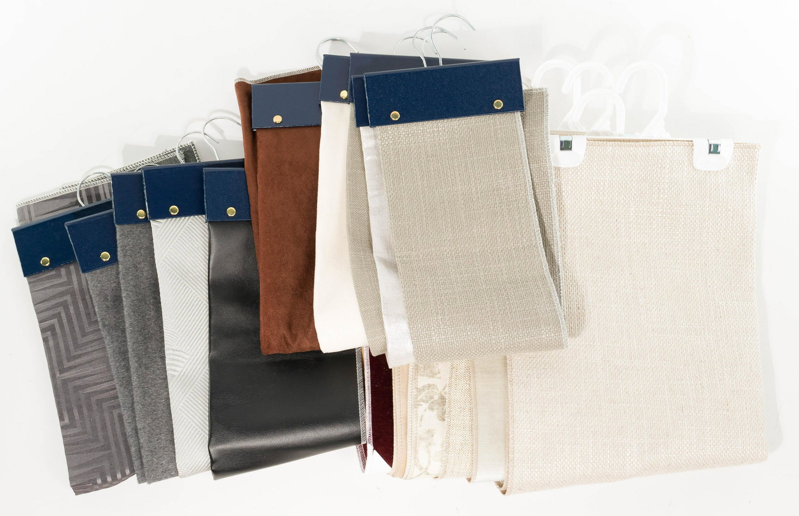 Designer Upholstery and Drapery Fabric Sample: Designer Upholstery and Drapery Fabric Sample Assortment Approximately (500) by Ralph Lauren, Kelly Wearstler, Aerin and E.J. Victor; secured on sample hangers