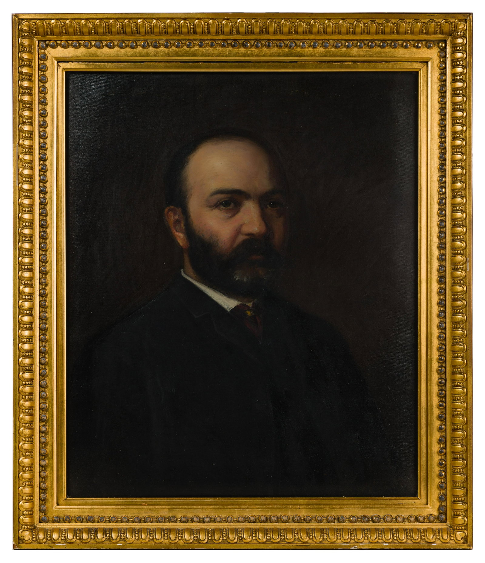 Henry Fenton Spread (Irish / American, 1844-1890) Oil: Henry Fenton Spread (Irish / American, 1844-1890) Oil on Canvas Undated, signed lower right, a portrait of a man with beard wearing a collared shirt, jacket and tie, be