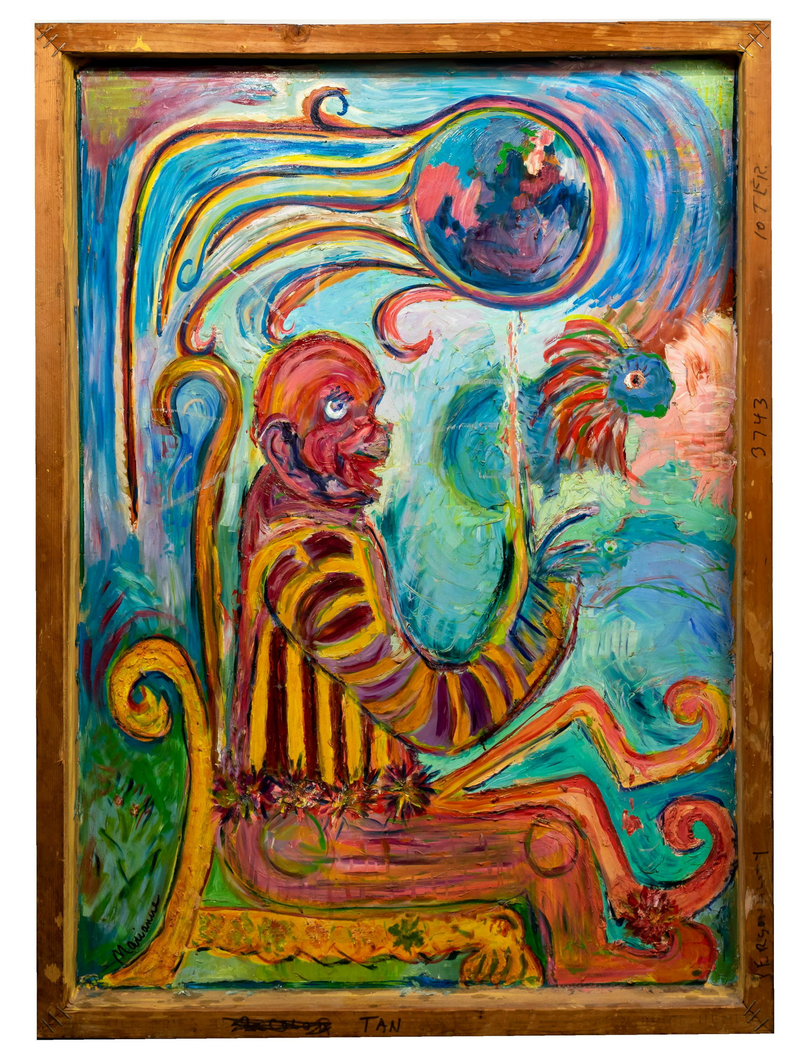 Marianne (American, 20th Century) 'Fats Waller' Oil on: Marianne (American, 20th Century) 'Fats Waller' Oil on Silk Undated, signed lower left, titled in felt-tip to lower edge of frame; an allegorical depiction of the music