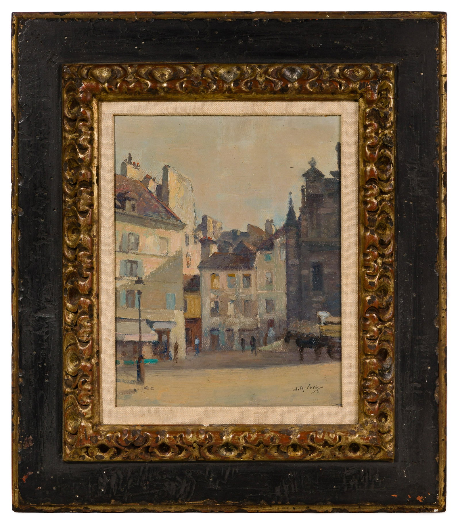 Willem Knip (Dutch, 1883-1967) Oil on Canvas: Willem Knip (Dutch, 1883-1967) Oil on Canvas Undated, signed lower right, a cityscape depicting figures and a horse drawn carriage along a building-lined street, black