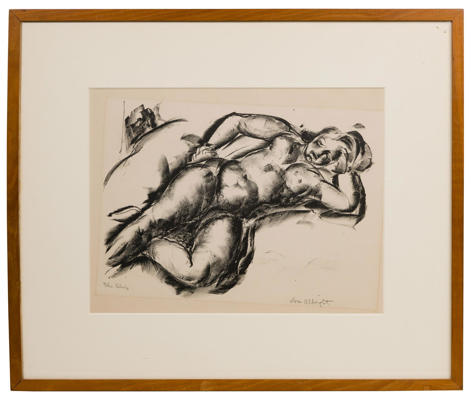 Ivan Albright (American, 1897-1983) 'In the Morning /: Ivan Albright (American, 1897-1983) 'In the Morning / The Slut' Lithograph c.1937, signed lower right, titled lower left, depicting a reclining female nude, matted and