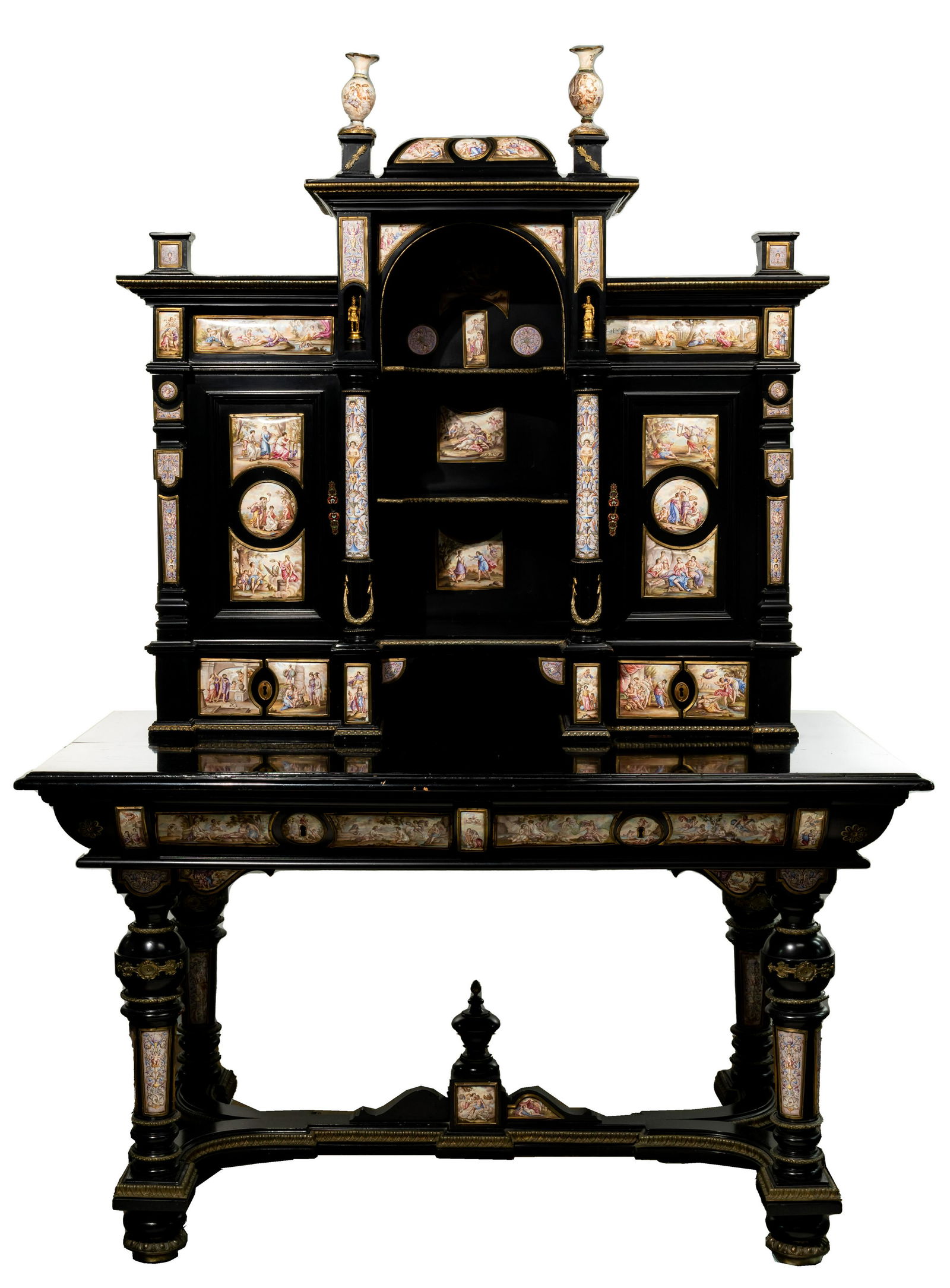 Viennese Gilt Metal and Enamel Mounted Ebonized (1 of 20)