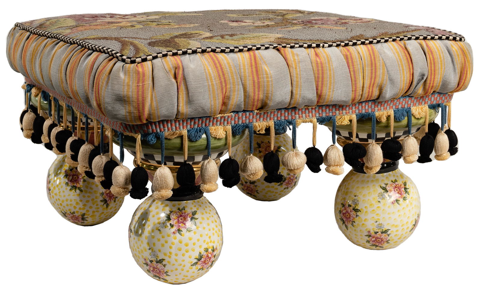 MacKenzie Childs Floral Tapestry Ottoman (1 of 4)