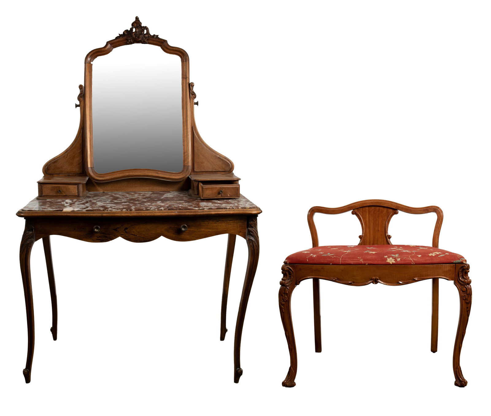 Marble Top Vanity and Upholstered Chair (1 of 3)