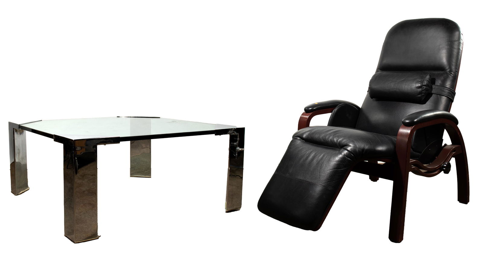 Chrome and Glass Coffee Table and Leather Chair (1 of 1)