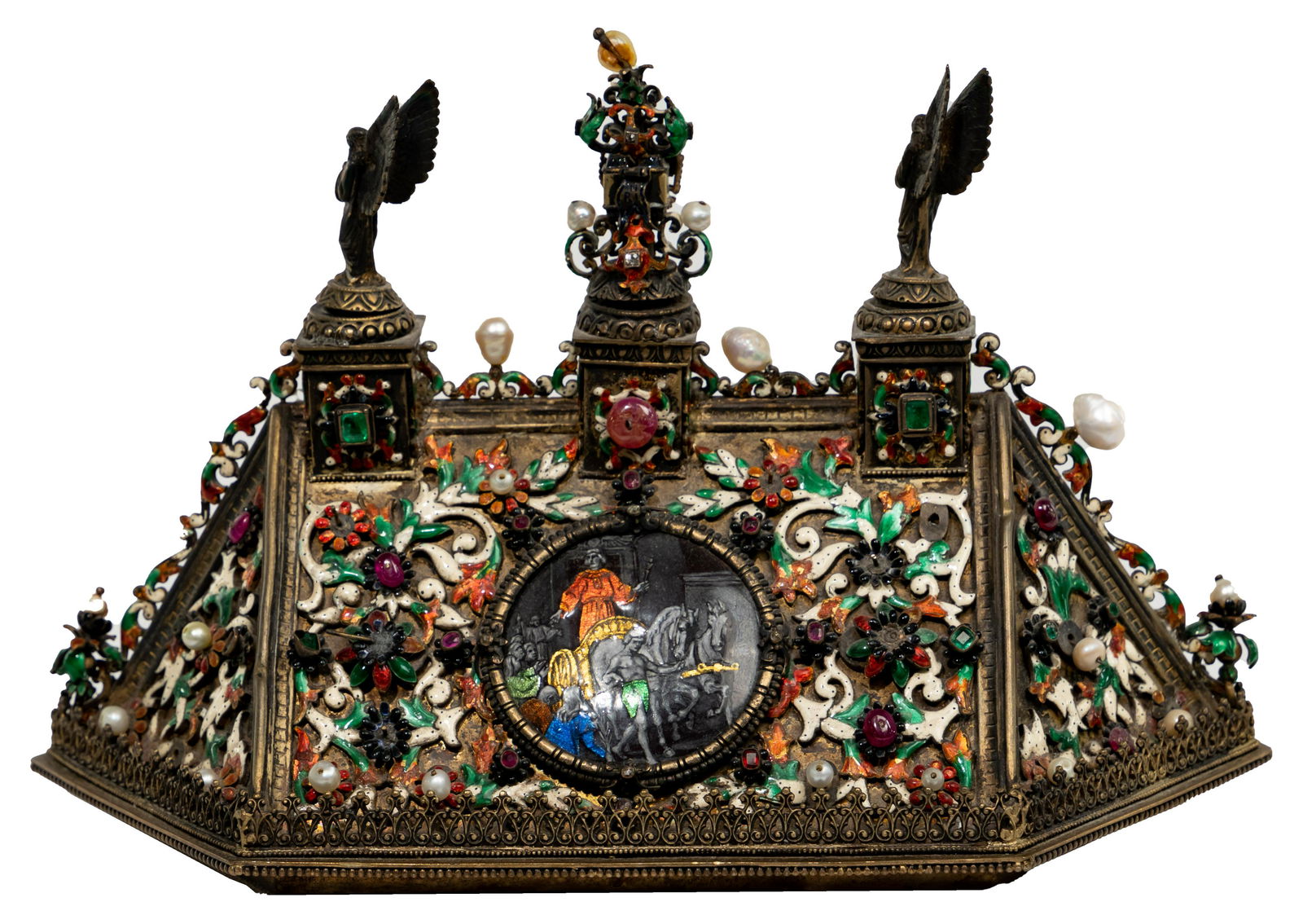 Viennese Silver (835), Enamel and Gemstone Casket Lid (1 of 7)