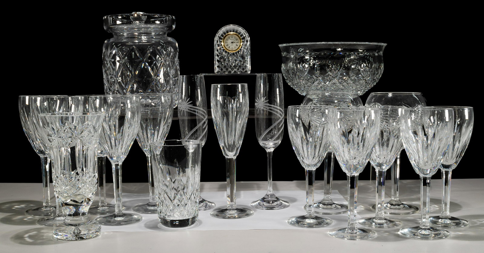 Waterford Crystal Assortment: Waterford Crystal Assortment (20) items including 'Carina' (5) water goblets, (5) claret wine and a champagne flute; 'Millennium Series' (2) water goblets and (2) champ