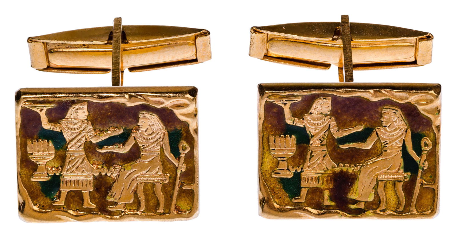 18k Yellow Gold Egyptian Style Cufflink Set (1 of 2)