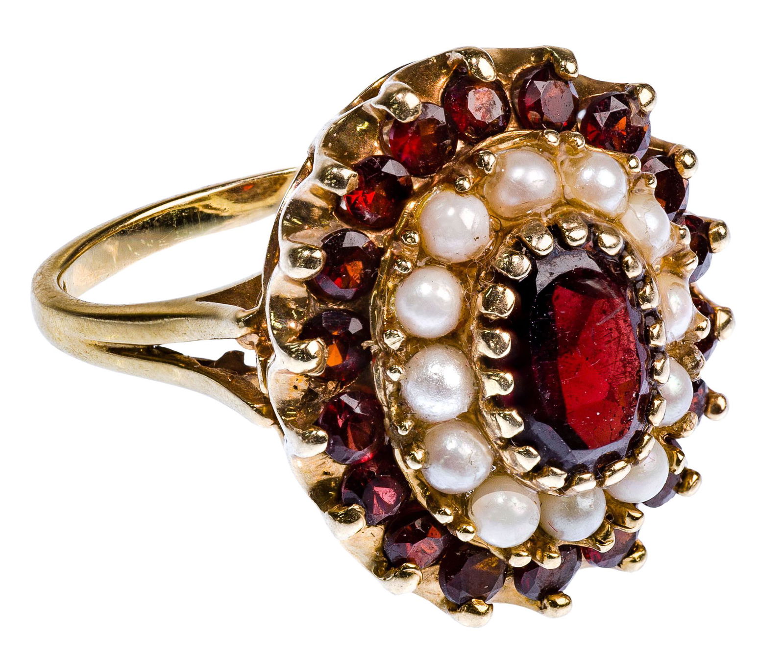 Siffari 14k Yellow Gold, Pearl and Garnet Ring (1 of 2)