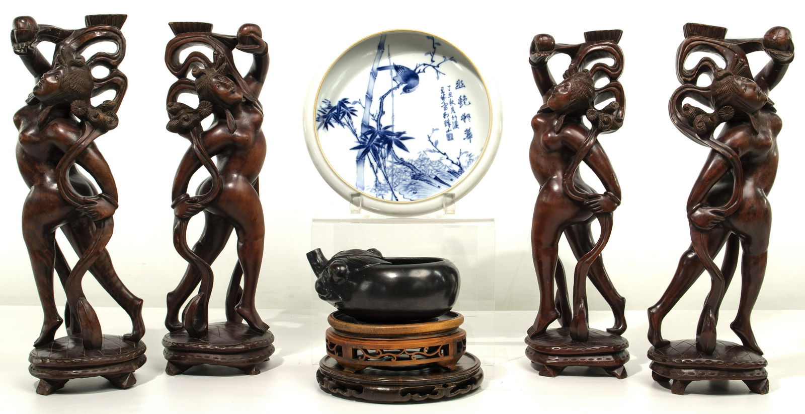 Asian Carved Wood and Decorative Object Assortment (1 of 1)