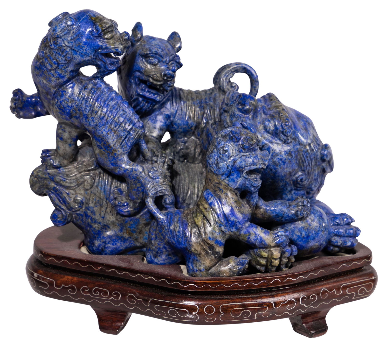 Asian Carved Lapis Lazuli Foo Dog Family Sculpture (1 of 3)