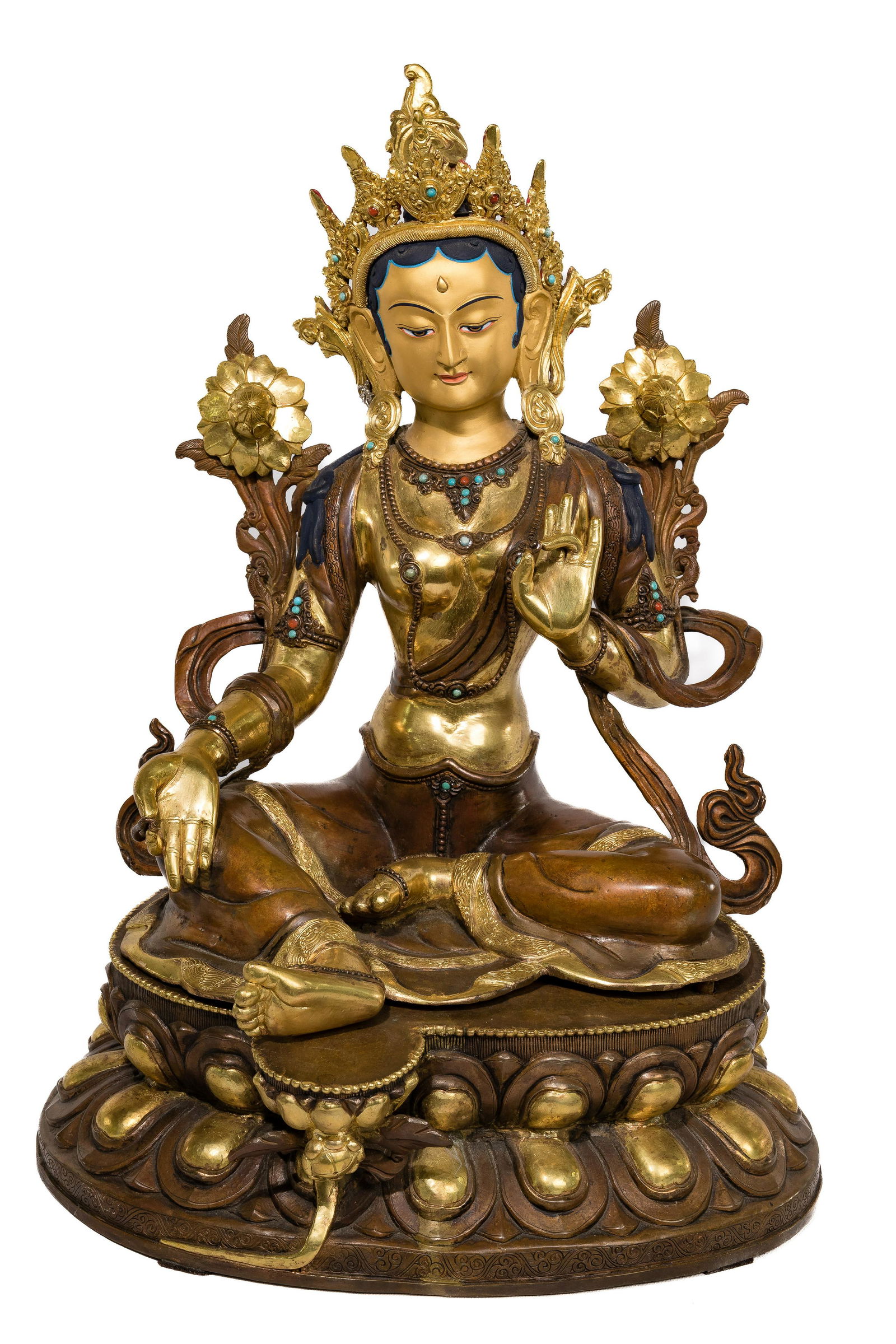 Tibetan Style Green Tara Gilt Bronze Sculpture (1 of 2)