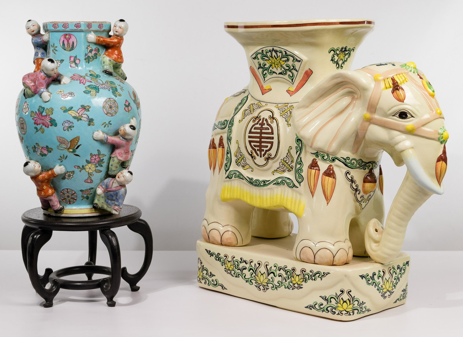 Asian Elephant Stand and 6-Boy Vase (1 of 4)