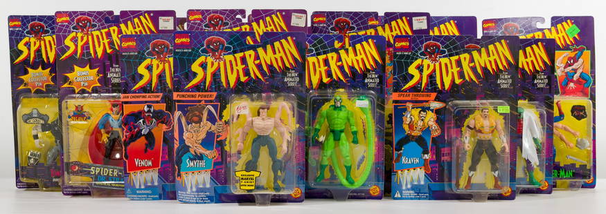 Spider-Man Animated Series Action Figure Collection: Spider-Man Animated Series Action Figure Collection c.1995, (13) unopened items on cards including from the 'Special Collector Series' 'Spider-Woman'; from 'Techno-Wars' 'Ultimate Octopus'; and from '