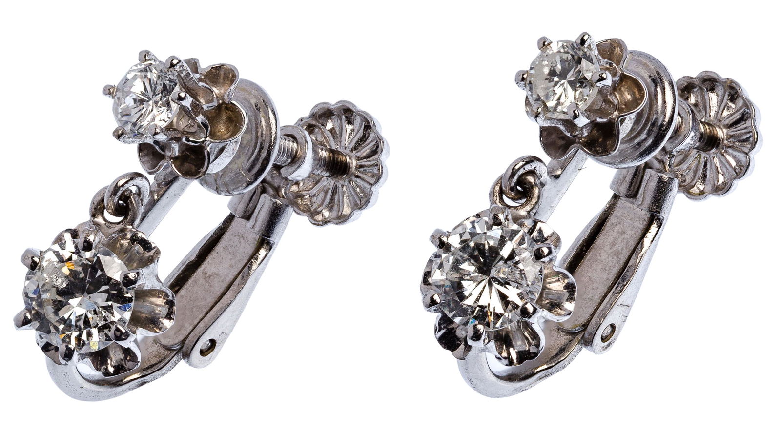 14k White Gold and Diamond Screw-back Earrings (1 of 3)