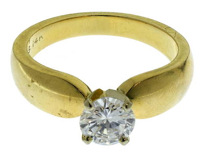 14k Yellow Gold and Diamond Ring: 14k Yellow Gold and Diamond Ring Having a round cut diamond weighing approximately 1.20 carats (6.59mm by 6.57mm by 4.40mm), VS-1/2 clarity, G/H color; marked '14k' Property from: a Chicago,