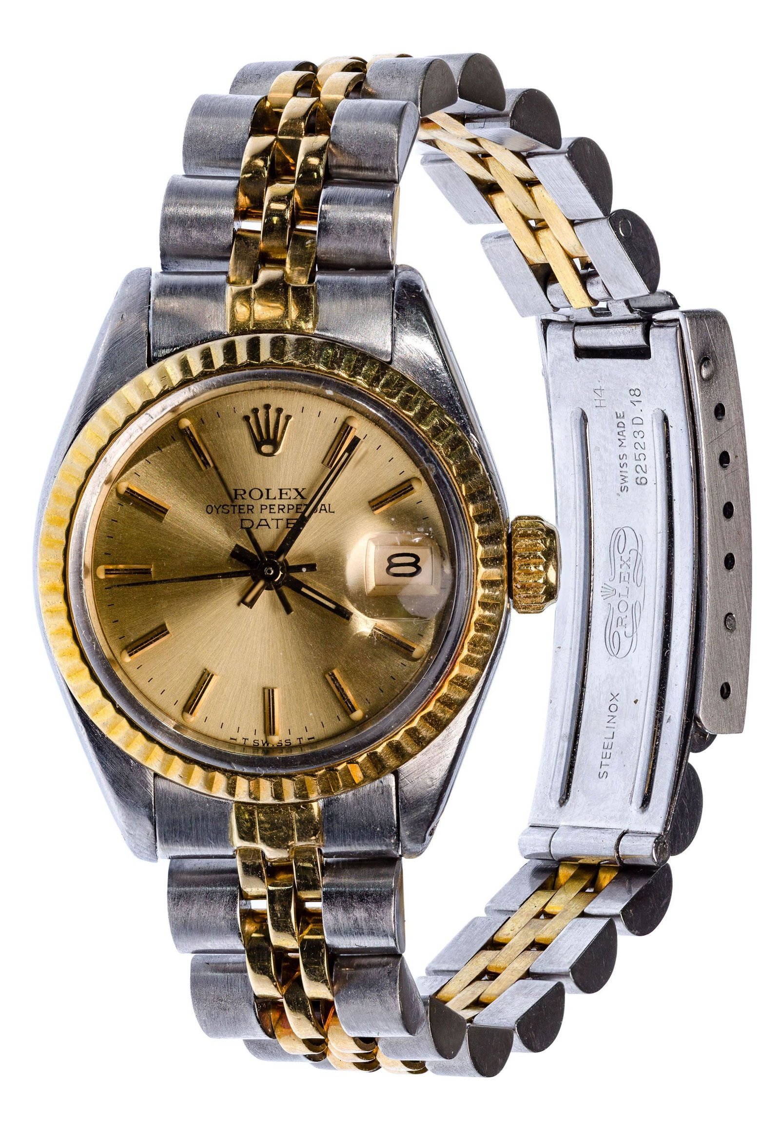 Rolex Oyster Perpetual Date Wristwatch: Rolex Oyster Perpetual Date Wristwatch Serial #7460801, Ref #6917, band #468 having 28-jewel Swiss movement #2030 serial #219172 in a stainless steel case and band Length: 5 1/2 inches (inside band) S