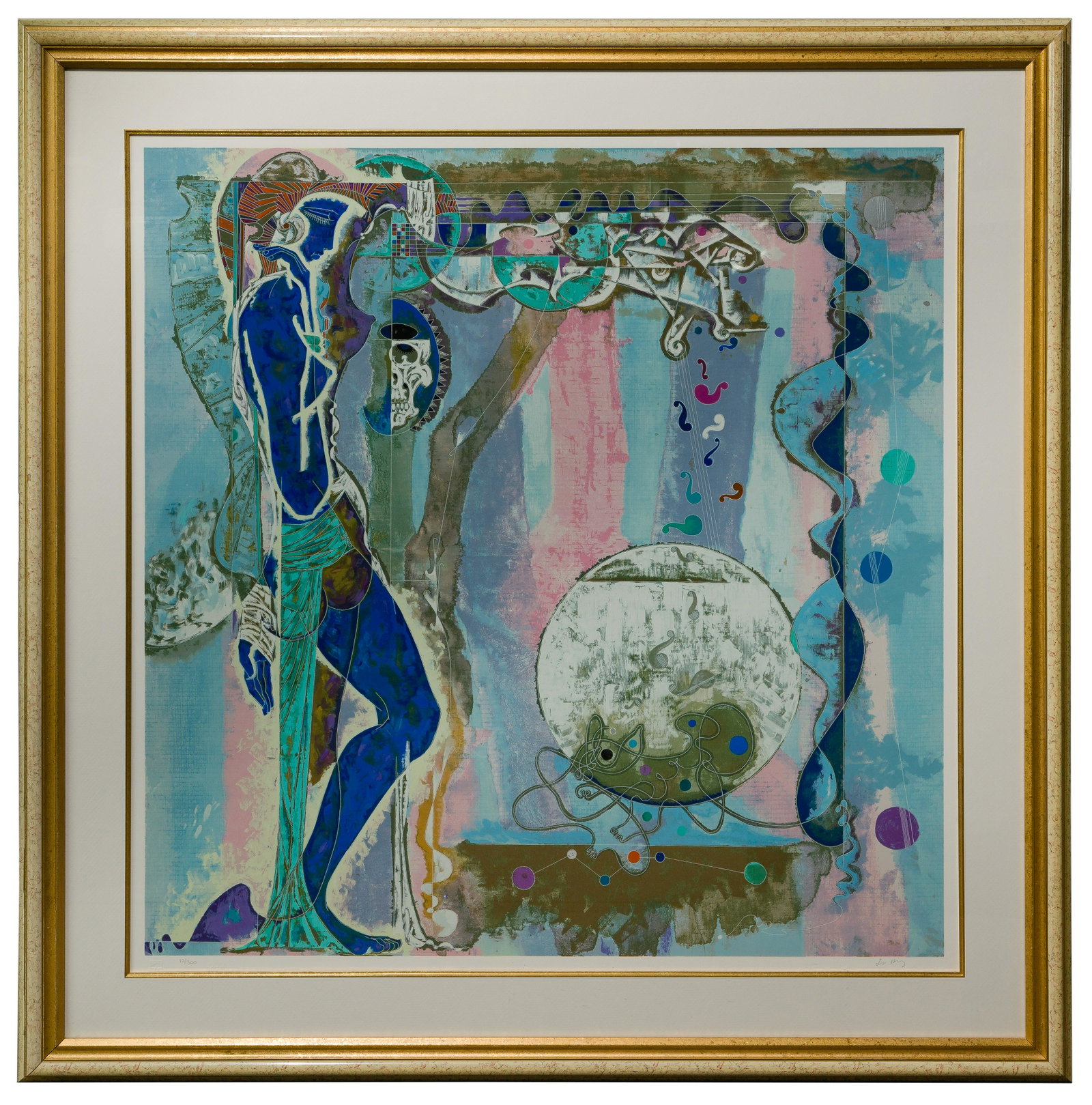 Lu Hong (Chinese, b.1959) 'Concerto' Serigraph: Lu Hong (Chinese, b.1959) 'Concerto' Serigraph Undated, pencil signed lower right, #10/300 lower left, depicting a stylized nude female figure near a skull and sphere including musical motifs througho
